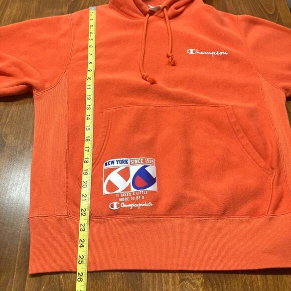 Champion Reverse Weave Hoodie Orange Heavyweight Pullover Sweatshirt Mens Size S - Picture 12 of 13